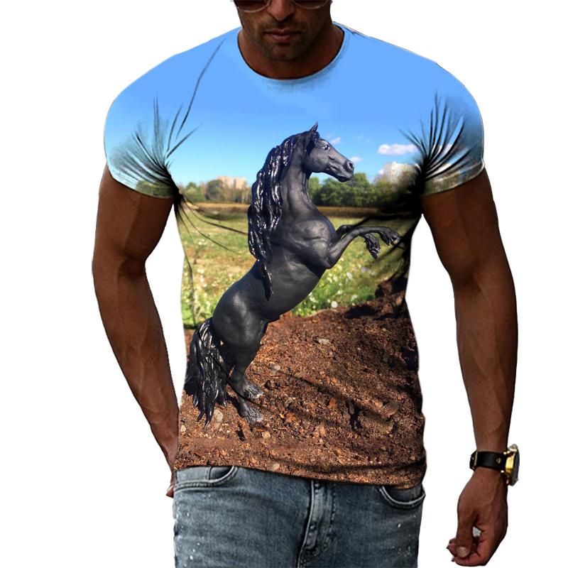 Летние футболки с оригинальным дизайном в виде животных и лошадей, мужские модные индивидуальные футболки в стиле хип-хоп с 3D принтом в стиле Харадзюку и короткими рукавами