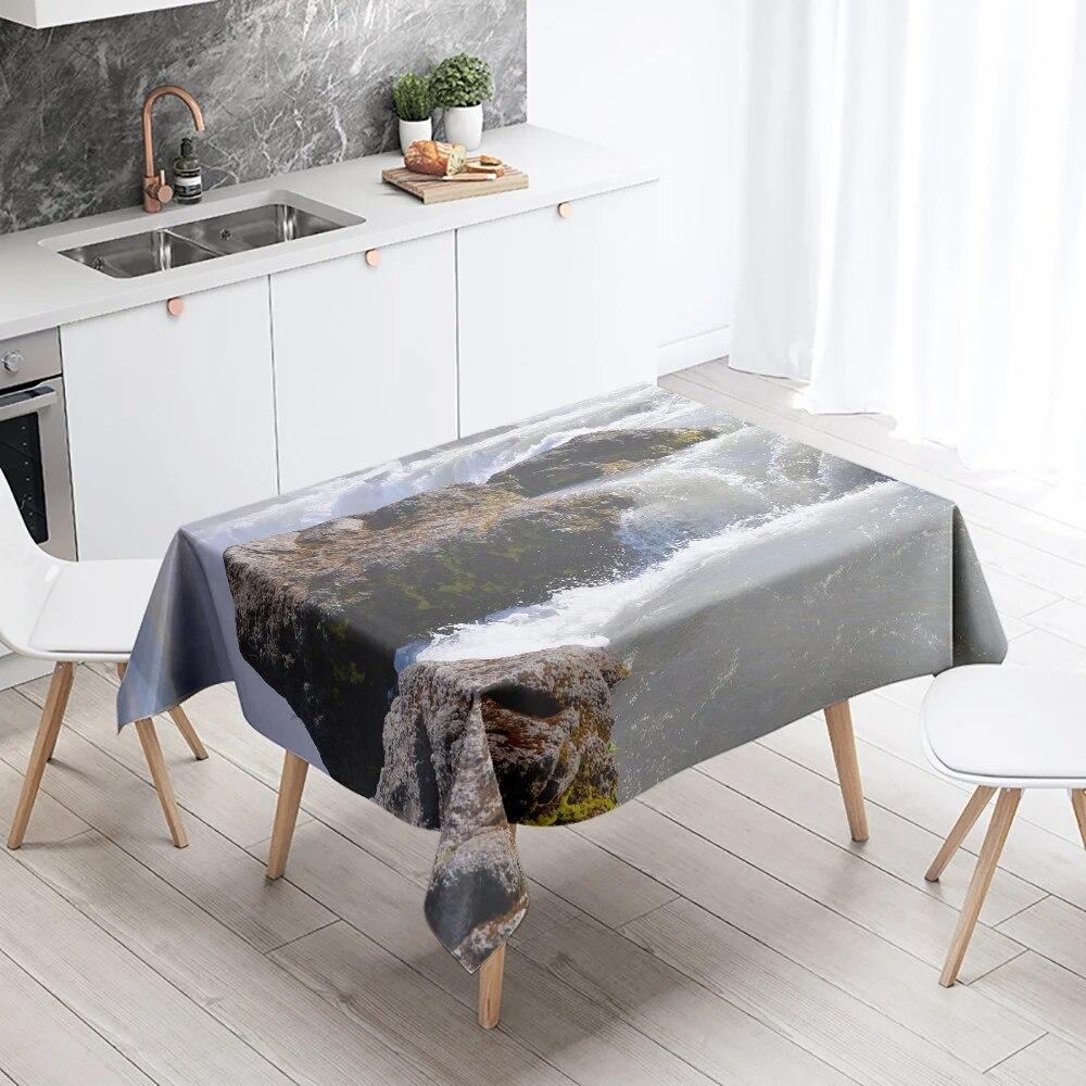 Скатерть с водопадом, природный пейзаж, защита от пятен, водонепроницаемая, прямоугольная, кухонный, обеденный стол, домашний декор