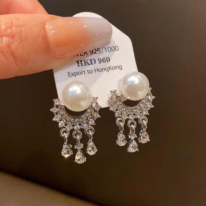 Французские серьги-кисточки с геометрическими жемчужинами из серебряной иглы - Роскошные модные серьги с высококлассным дизайном