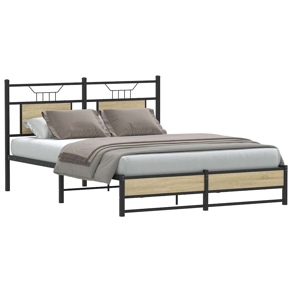 Bed Frame without Mattress Sonoma Oak Finish 140 x 190 cm Engineered Wood