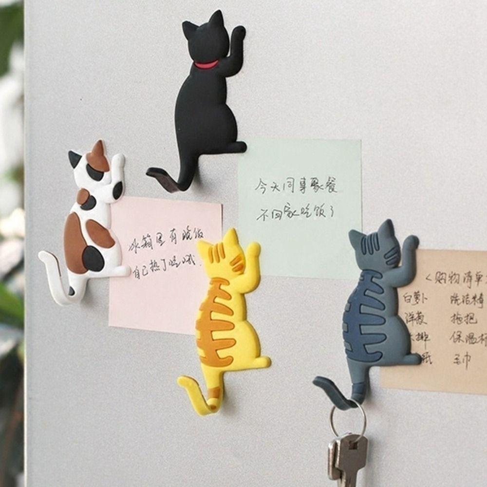 Multifunction Fashion Free Punching Easy To Install Home Decor Save Space Hook Fridge Magnet Cat Hook Refrigerator Sticke