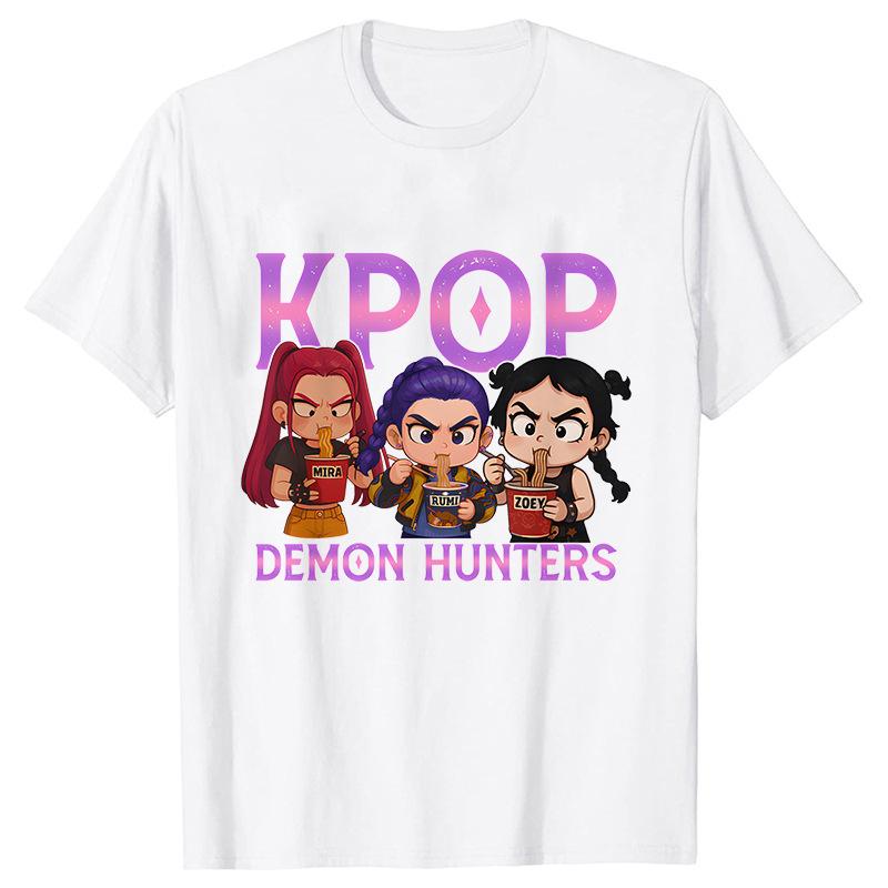 Мультяшная футболка Kpop Demon Hunters для детей Футболки с круглым вырезом 2025 Горячие фильмы Одинаковые футболки Подарки для фанатов Y2K Уличные топы
