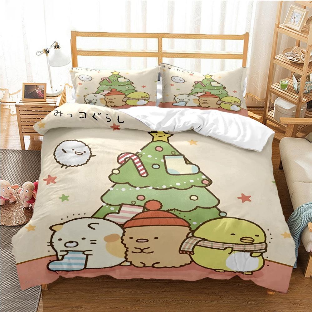 Мультяшный аниме Sumikko Gurashi Милый Пододеяльник Забавный Кавайный Постельный Комплект Мягкий Чехол для Одеяла и Наволочка Односпальный_Двуспальный_Королевский_Кинг