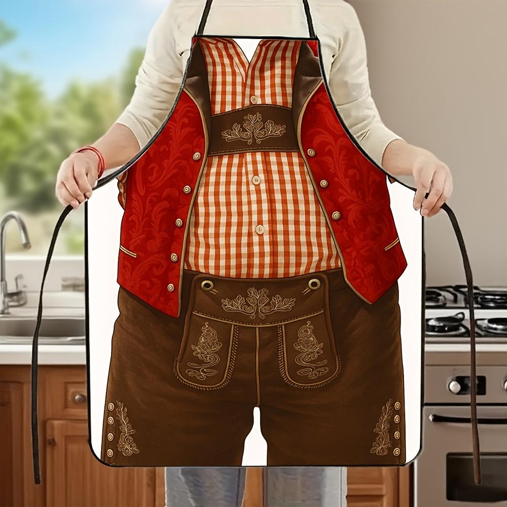 1 Bavarian Style German Dirndl Apron - Cross-Back Straps in Lederhosen Design, Durable Suitable for Cooking, Baking, Oktoberfest Costume, German Theme