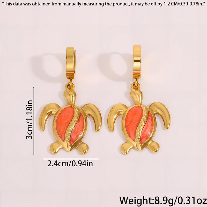 Эмалированные серьги-подвески в морском стиле с морской черепахой - Женские из нержавеющей стали, роскошные