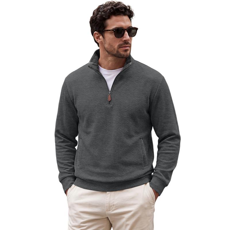 Men S Jacquard Half Zip Long Sleeve Loose Fit Solid Color Sweatshirt With Pockets