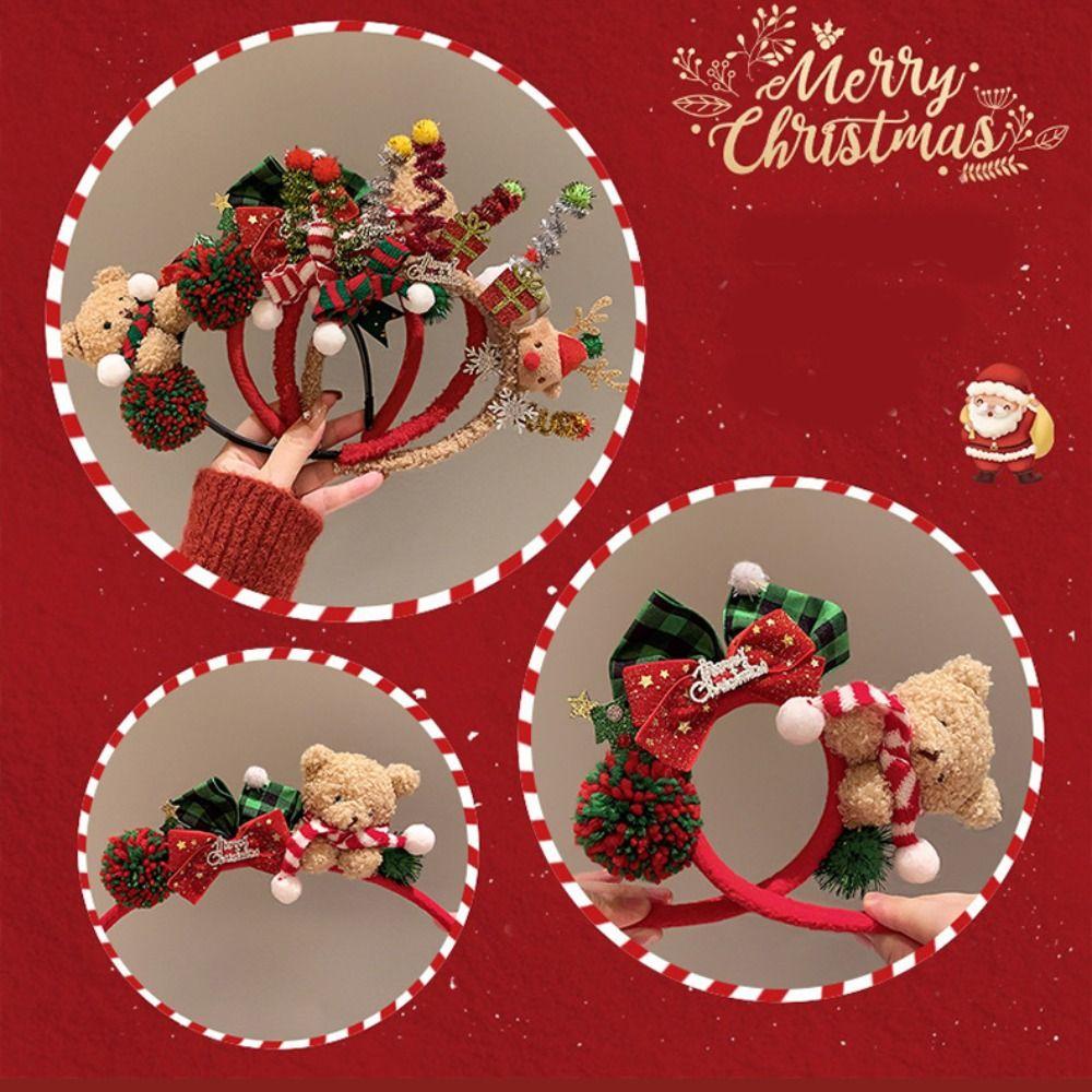 Elk Hair Hoop Antlers Headband Christmas Decoration Plush Bow Red Hair Band  Christmas Decoration