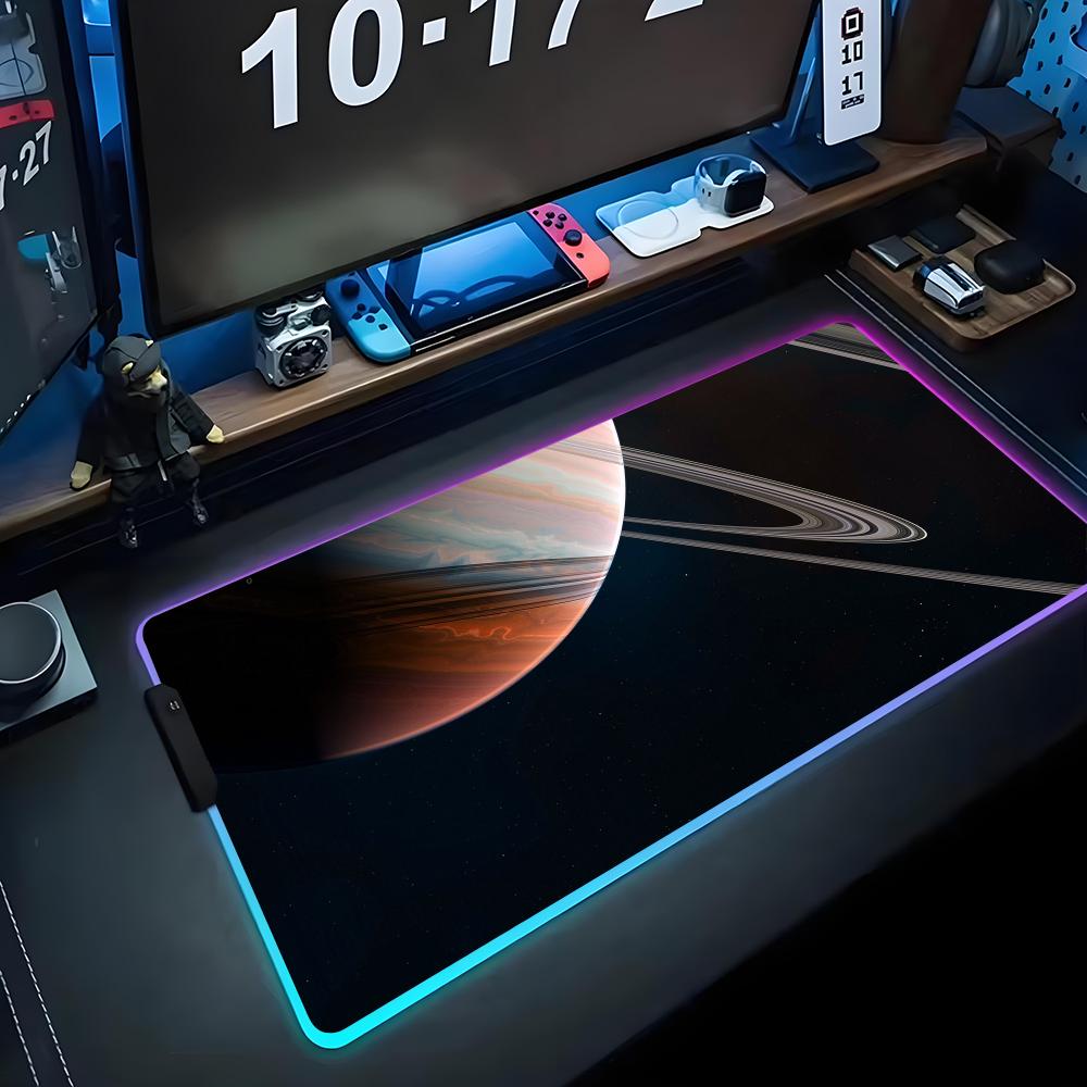 Коврик для мыши Saturn RGB Игровой коврик для мыши Большой светодиодный коврик Настольный коврик для ПК Светящийся коврик для мыши Большие коврики для клавиатуры Настольный ковер с подсветкой