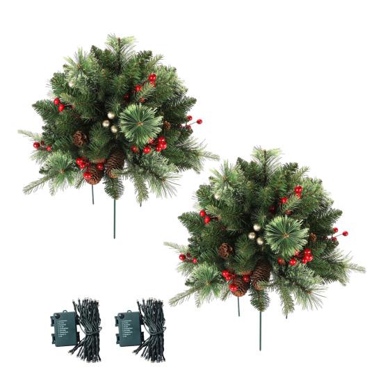 Искусственный Рождественский Наполнитель для Урны с Подсветкой на Батарейках Предварительно Подсвеченная Рождественская Сосна с Треногой-Колышком и 50 Светодиодными Лампочками Наполнитель для Уличного Кашпо