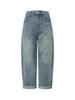 Retro Blue High-Waisted Cropped Harem Jeans for Women