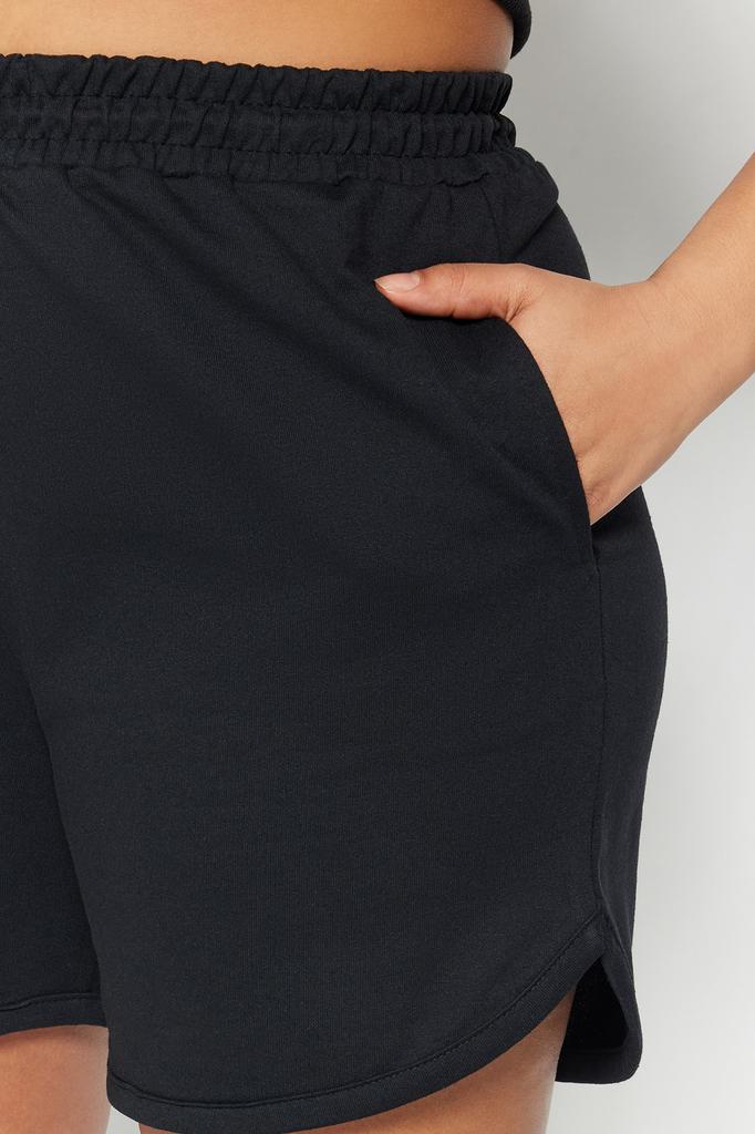 Women's Plus Big Size Fashion Black Thin Ribbed Knitted Shorts