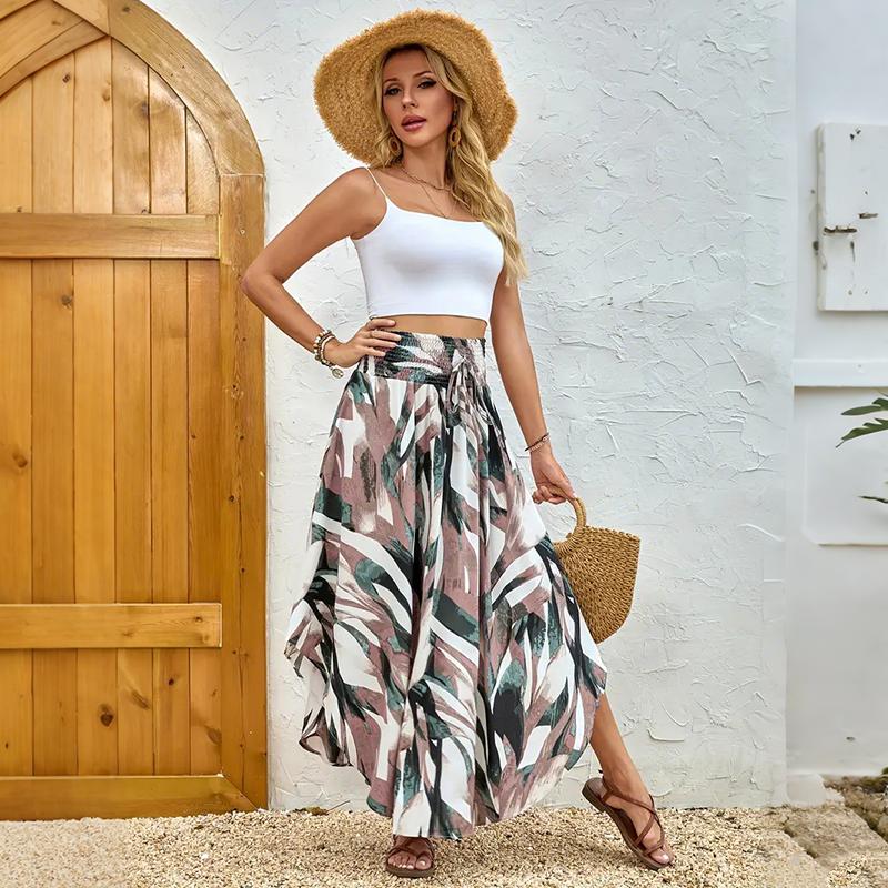 Женская летняя юбка А-силуэта с высокой талией, в экзотическом стиле, богемная, пляжная, с неровным подолом
