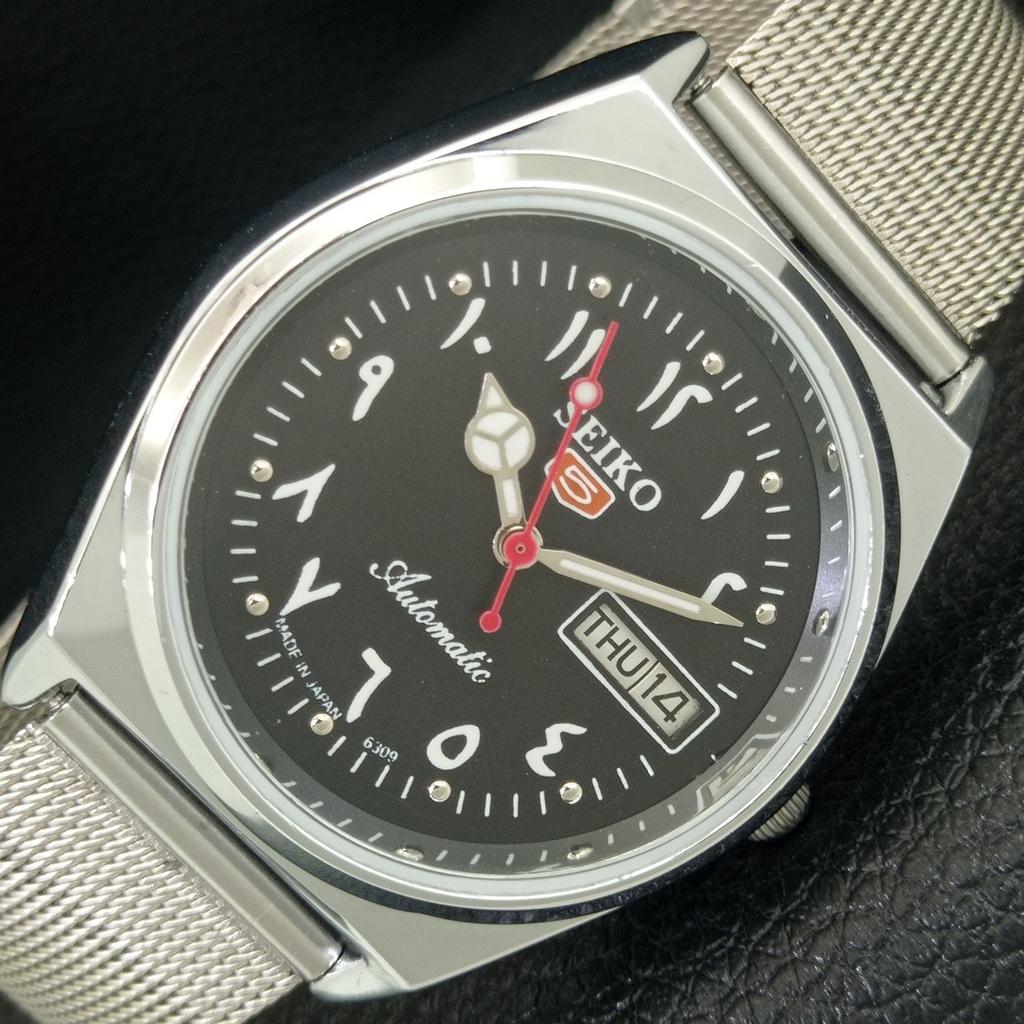 VINTAGE REFURBISHED SEIKO 5 AUTOMATIC 6309A JAPAN MENS BLACK WATCH a442571-1