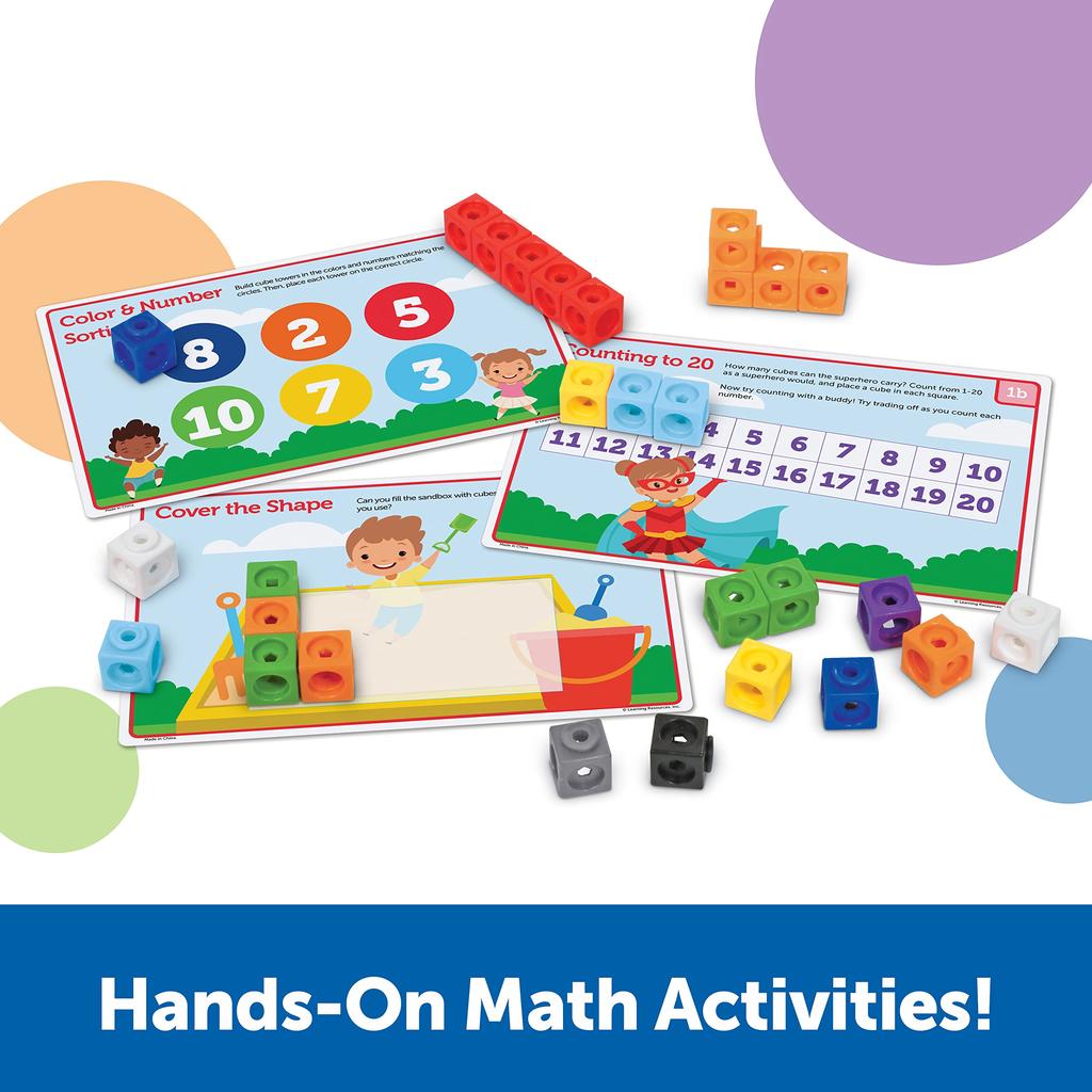 MathLink Series Cube Blocks MathLink Cube First Math 100 Pieces Activity Authentic Set, & Cards, LER9335,