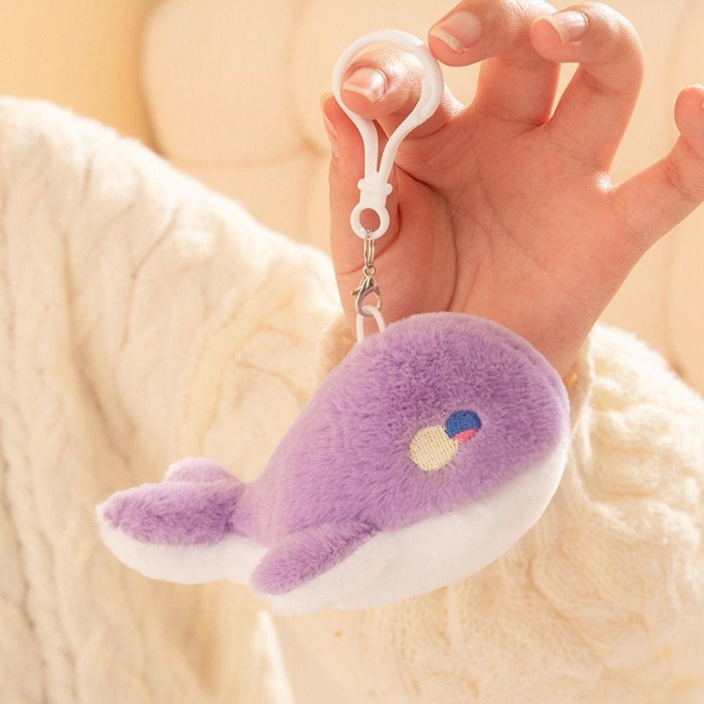 Fluffy Soft Whale  Plush Doll Metal Ring Whale Plush Key Ring Fashion Whale Plush Pendant  Handbag