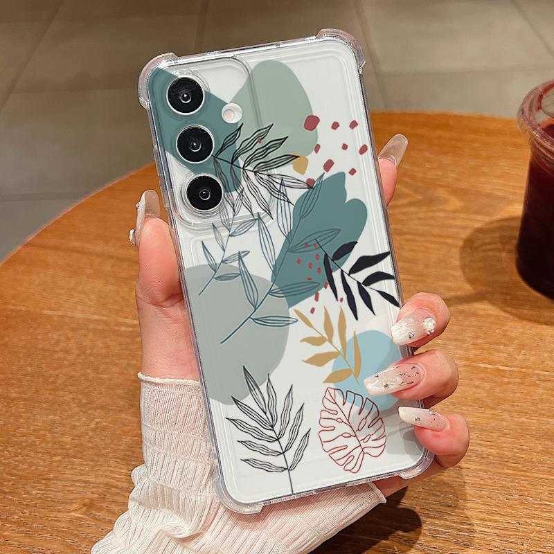 Чехол для телефона с цветочным узором и листьями для Samsung Galaxy S26 S25 S24 S23 Ultra S22 S26 Plus S21 S24 S25 FE, прозрачный, противоударный, мягкий чехол
