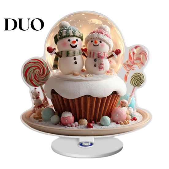 Decorative Rotating Base Acrylic Desktop Ornament, 2D Flat Christmas Santa Snowman Cupcake Plaque with Durable Sign for Winter Bookshelf, Mantel,