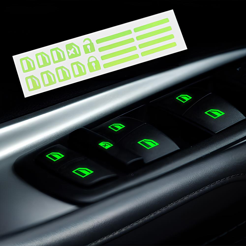 1/2 шт., автомобильный стайлинг, светящиеся наклейки на переключатель окна, ночная светящаяся кнопка, автонаклейки, универсальные, зеленые, оранжевые, синие
