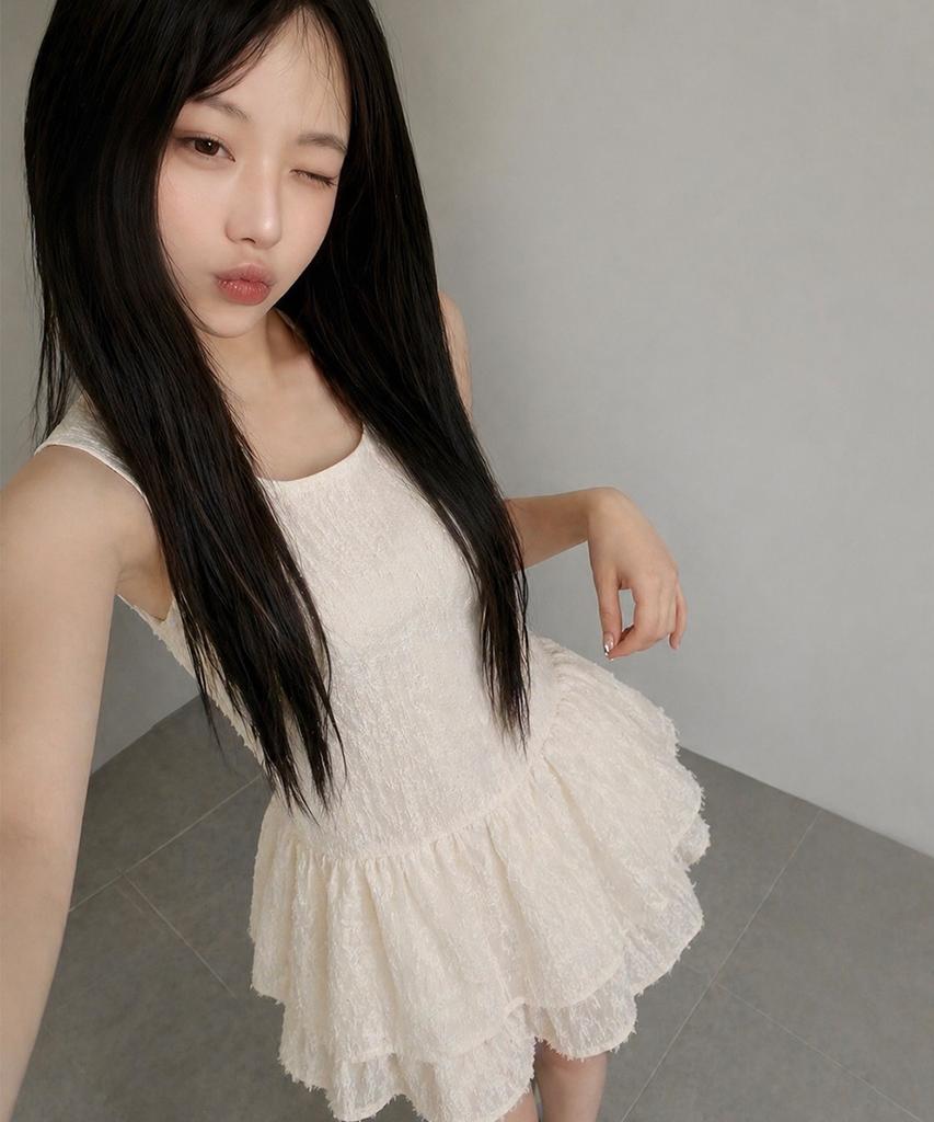 Kathrin Double Frill Sleeveless Dress Cream