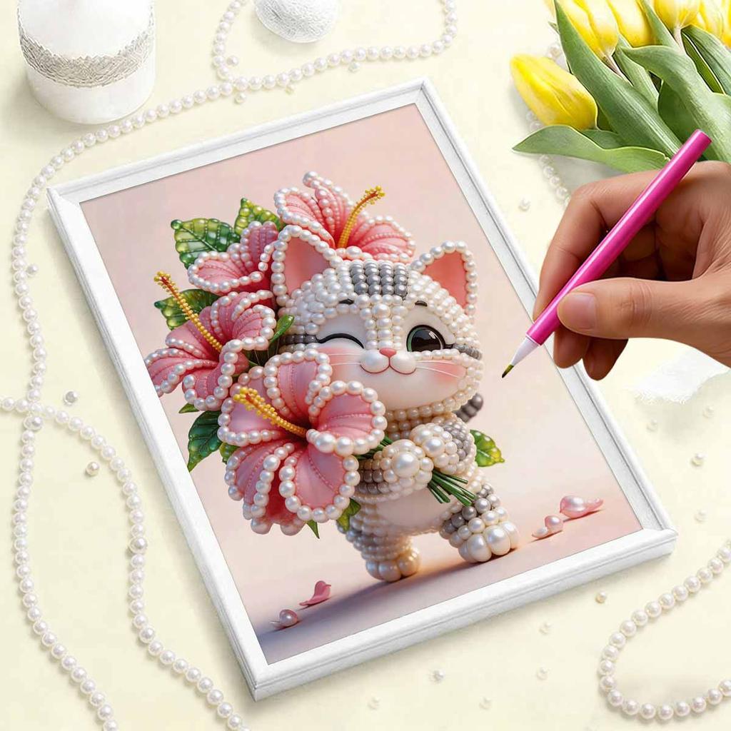 5D DIY Безрамная Жемчужная Живопись Цветов и Кошек, Набор для Рисования, Подходит для Декора Стен Домашней Гостиной, Спальни и Других Помещений, Художественные Картины