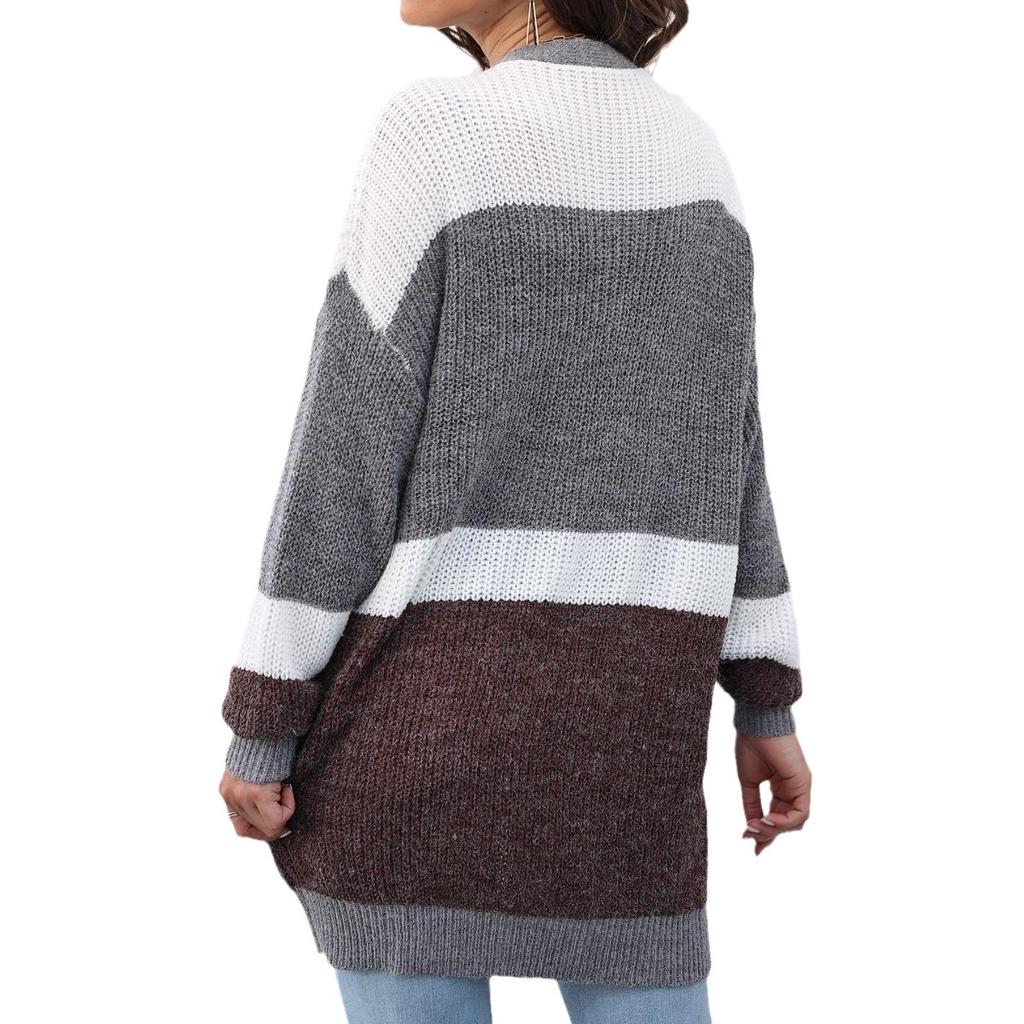 Женская свободная вязаная куртка-свитер на осень и зиму с контрастными цветами