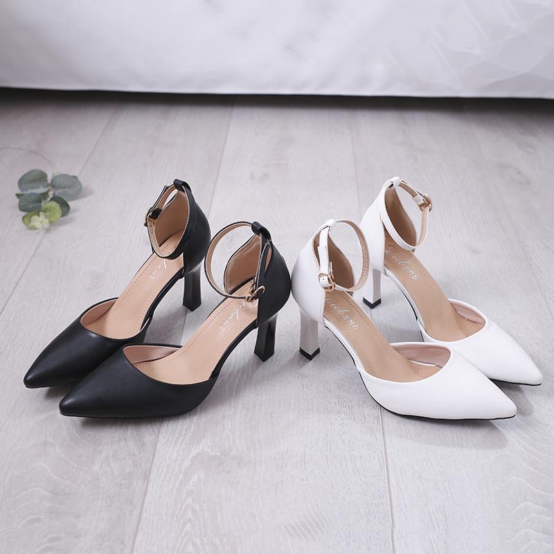Звезда Женские босоножки Элегантные остроконечные с пряжкой на высоком каблуке Свадебные туфли на каблуке Туфли-лодочки Босоножки белые Черные Модные женские туфли 36
