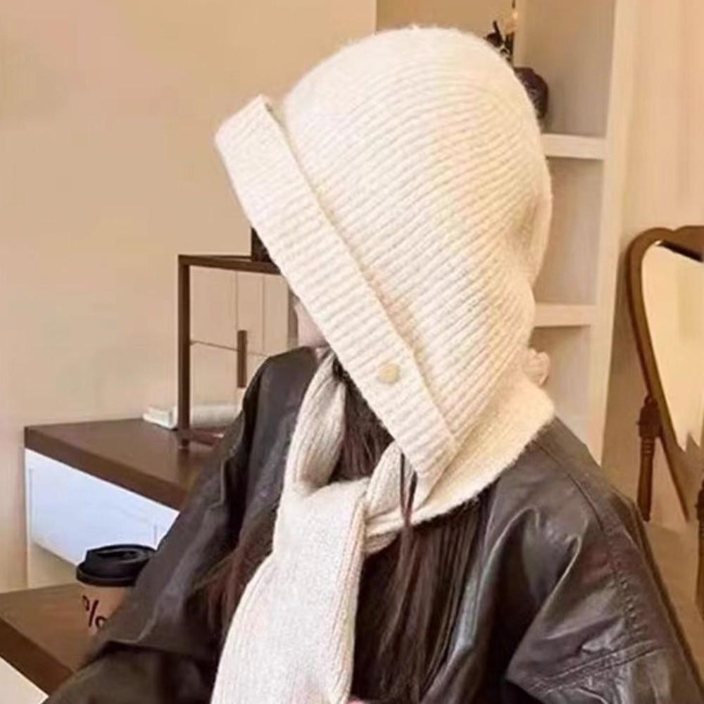 Solid Color Hooded Hat Warm One-Piece Scarf Cap Fashion Knitted Winter Balaclava  Outdoor