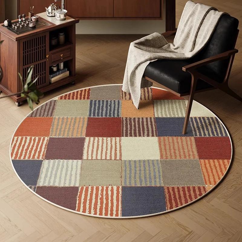 Round Geometric Color Block Stripe Rug – Modern Artistic Floor Mat for Study, Living Room Bedroom