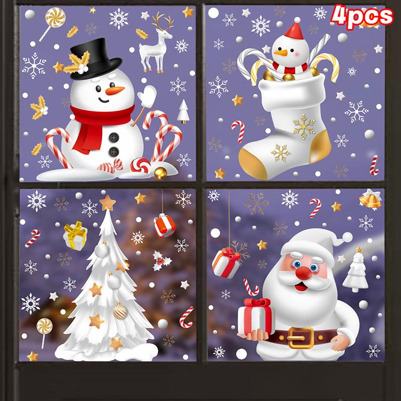 Christmas Candy Snow House Static Sticker, Christmas Glass Window Stickers, Christmas Window Stickers Decoration