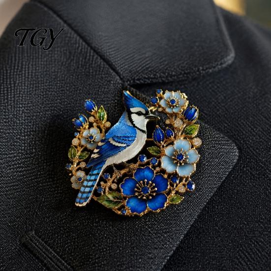 Rhinestone Brooch Vintage Flower Bird Pin, Alloy Lapel Pin for Coats Suits Dresses Scarves, Decorative Jewelry Accessory Women Metal Coat
