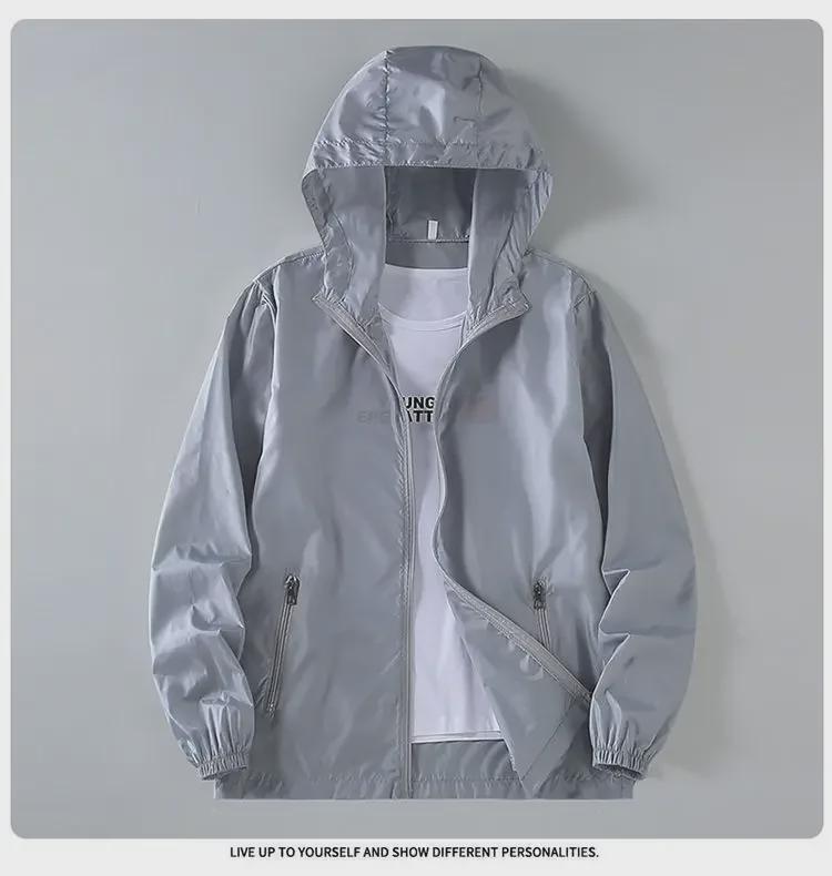 Мужская летняя солнцезащитная одежда: Ультратонкая, прохладная, дышащая куртка с капюшоном и защитой от ультрафиолета