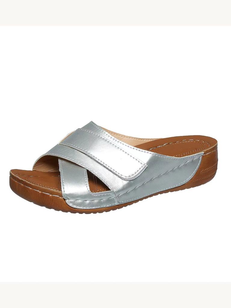 Летние женские босоножки на танкетке, ортопедические босоножки премиум-класса с открытым носком, винтажные нескользящие кожаные повседневные женские тапочки на платформе в стиле ретро