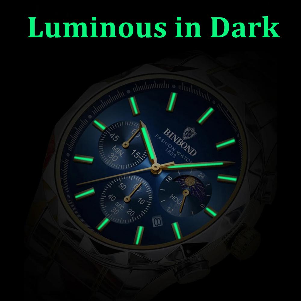 Luxury Quartz Men Watch Date Waterproof Chronograph Luminous Stainless Steel Wristwatch Fashion Business Man Watches