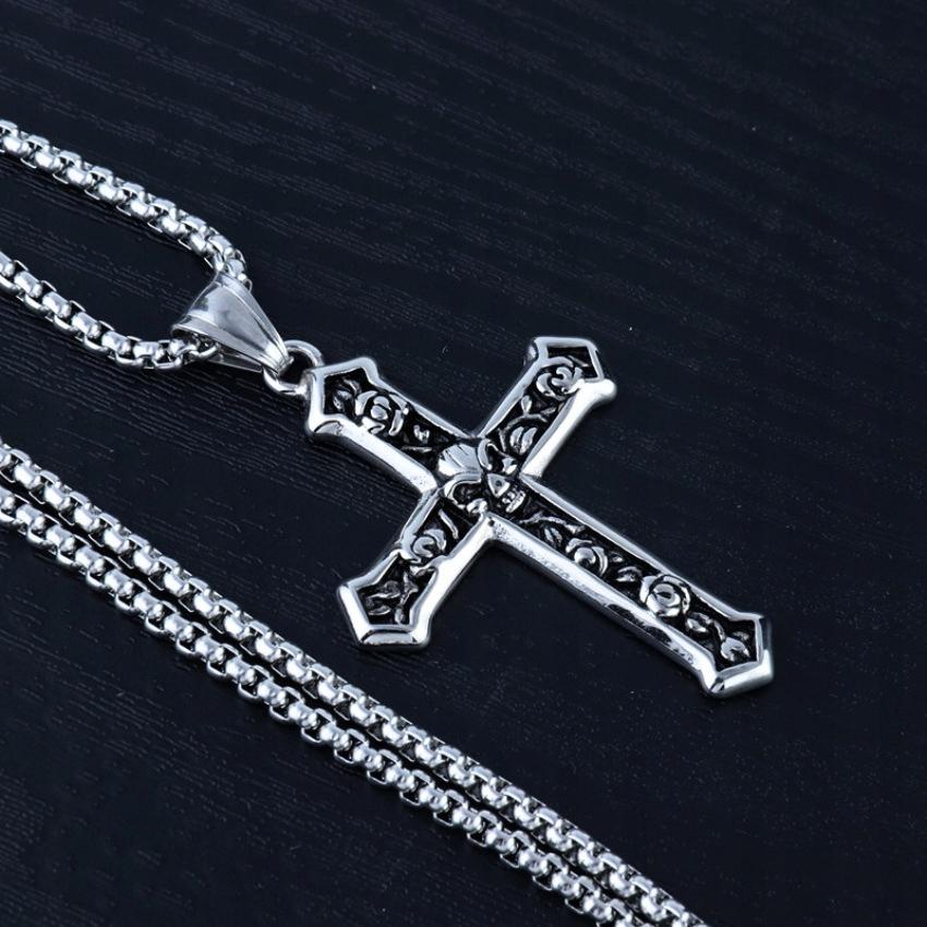 Necklace Silver Chain Steel Cross Skull 363