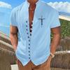 Cotton Blouse Beach Style Top Man Short Sleeved Stand Up Collar Letters Printed Retro Slim Fit Men's Casual Shirts
