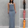 Women Sling Dress Sleeveless Square Collar Slim Fit Floor Length Dress Solid Color Office Party Wedding Sexy Dress