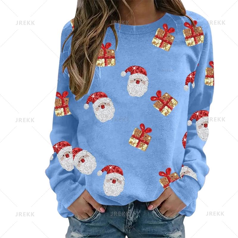 Autumn Fashion 3D Happy Christmas Print Sweatshirts Santa Claus Xmas Graphic Round Neck Hoodies Women Funny Clothing Sweatshirt