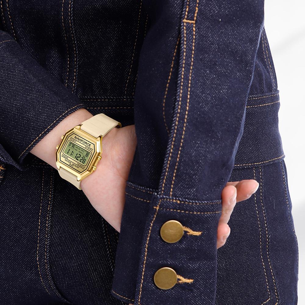 Naviforce Легкие цифровые часы для леди, женские, силиконовый ремешок, ночной узор, будильник, календарь, хронограф, водонепроницаемые, женские повседневные часы NF5063T