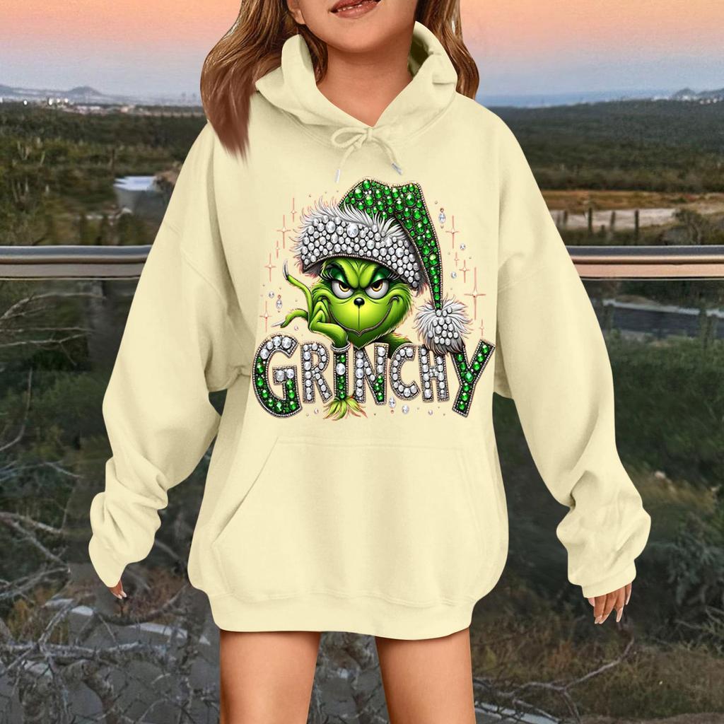 Детская модная повседневная толстовка с капюшоном свободного кроя с длинными рукавами и рождественским принтом