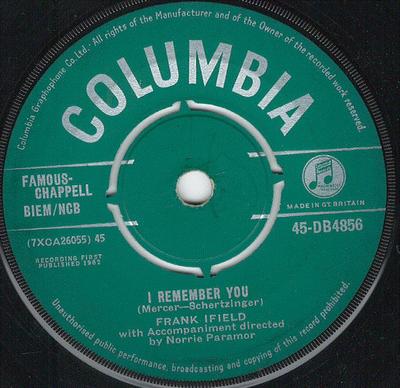 7-дюймовая пластинка ФРЭНК АЙФИЛД - Я помню тебя 45DB4856 Columbia 1962 Великобритания Рок Б/У