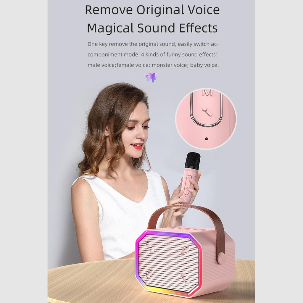 Мини-караоке-машина BT Караоке-динамик с беспроводными микрофонами Ослепительный цветовой световой эффект для