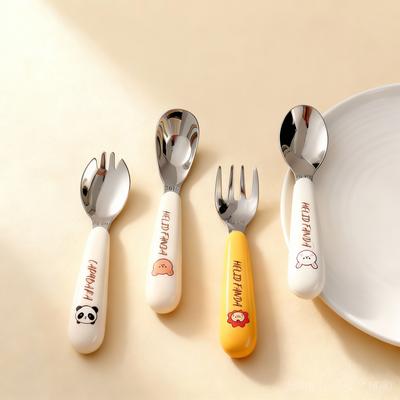 2/4 шт. Детские ложка и вилка из нержавеющей стали 316, портативные столовые приборы с мультяшным рисунком, тренировочные палочки для еды, посуда для кормления детей.