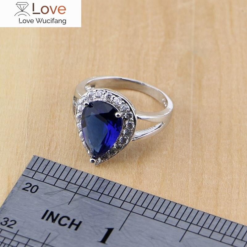 Ювелирные изделия из стерлингового серебра 925 пробы с белым фианитом и синим цирконием, комплекты ювелирных изделий для женщин, серьги/подвески/ожерелья/кольца/браслеты