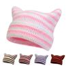 Cute Cat Ears Ins Little Devil Striped Hat Keep Warm Knitted Wool Cap Japanese Beanie Hat  Women