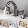 Antique Basin Faucet Brass Gold Widespread Bathroom Faucet Black Sink Faucets 3 Hole Hot And Cold  Chrome Water Faucet Tap