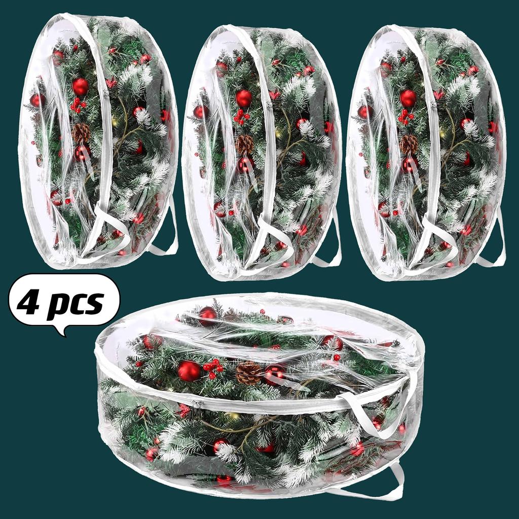 2/4 Pcs Christmas Wreath Storage Bag Round Transparent PVC Waterproof Dustproof Garland Storage Bag Garland Container Organizer