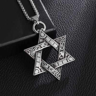 Подвеска Звезда Давида Соломона из Нержавеющей Стали Мужское Шестиконечное Звездное Ожерелье Еврейские Украшения Подарок на Новый Год