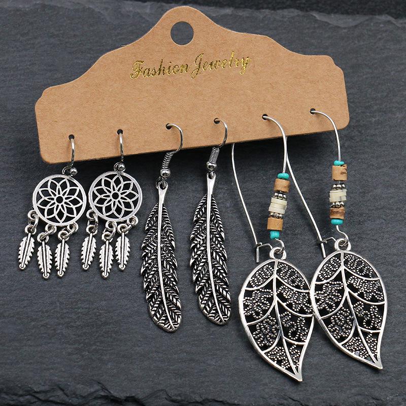 Bohemian Ethnic Retro Earring Set: 3-Piece Hanfu & Nepal Style for Women