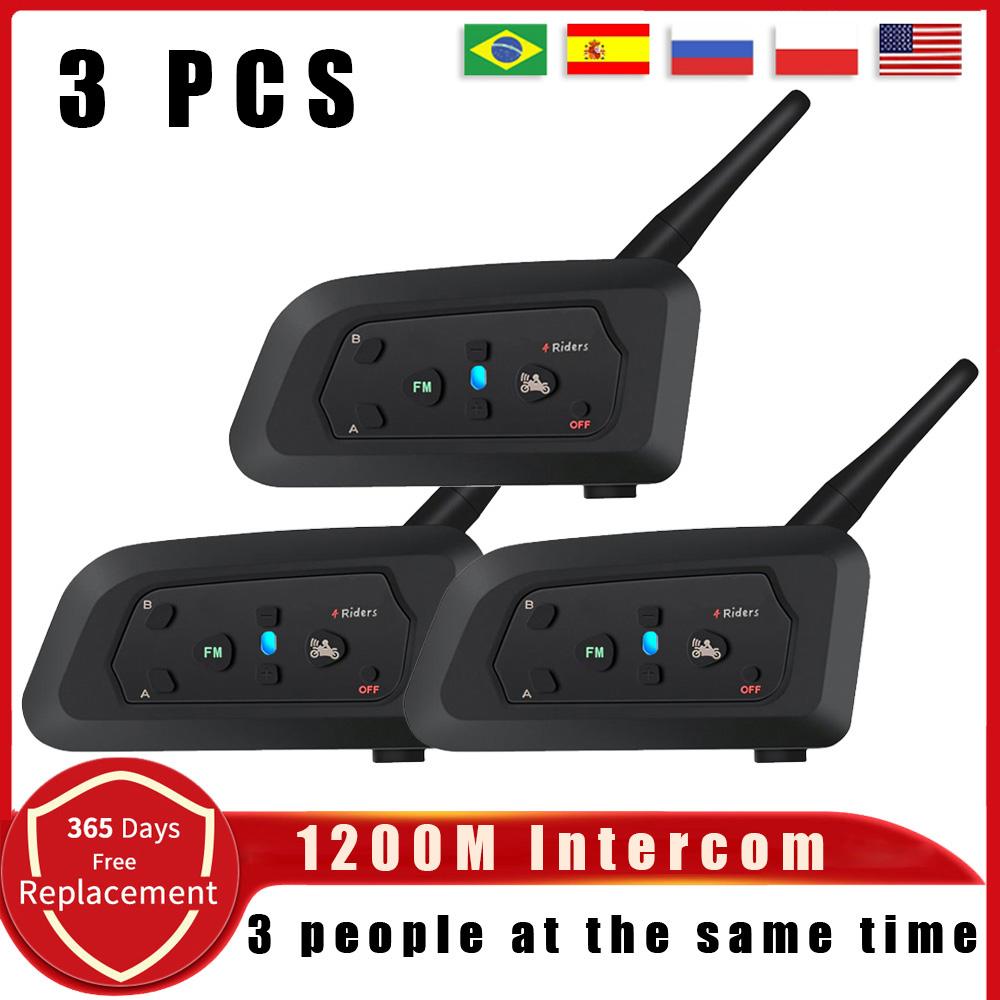 V4 PRO Мотоциклетный шлем Bluetooth-гарнитура для связи 1200 м 4 водителя Полный дуплекс Интерфон с FM-радио Водонепроницаемый коммуникатор