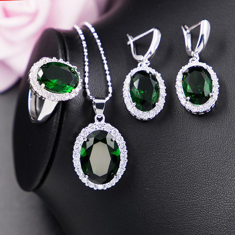 European and American Zircon Jewelry Set Jewelry Ring Necklace Earrings Inlay